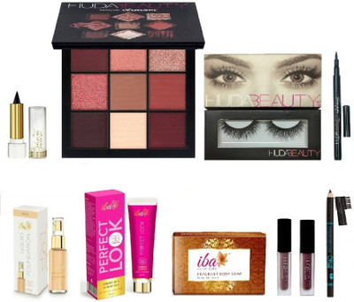 

iba halal care GIRLS MAKE UP FESTIVAL COMBO SET . MULTICOLORED,EYE LASHES, EYE SHADOW E,PURE NATURAL EYE KAJAL,WATERPROOF EYE LINER,WATERPROOF EYE BROW PENCIL,PURE FOUNDATION,PERFECT LOOK BB CREAM,FAIRNESS SOAP,2 MINI LIQUID MATTE LIPSTICK PACK(Set of 10)