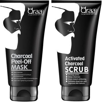 Qraa MEN ACTIVATED CHARCOAL SCRUB 100GM + CHARCOAL PEEL OFF MASK 50GM(Set of 2)