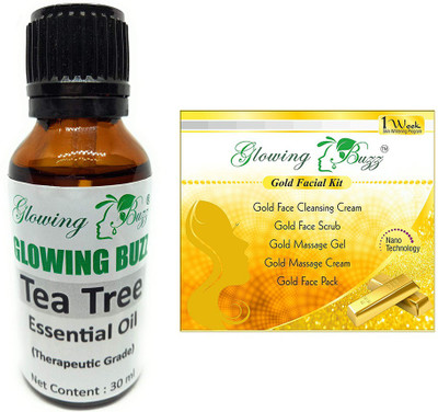 Glowing Buzz Combo of tea tree essential oil and gold facial kit(Set of 2)