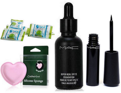 

catherine Silicon Puff With Liquid Eyeliner & Hyper Real Foundation, magic napkin pack of 4(Set of 7)