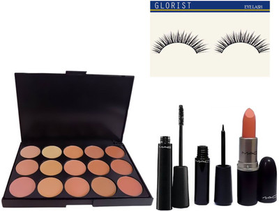 

glorist eyelash and M.A.C 15 Colors Palette ,Mascara,Eyeliner,lipstick,Concealer(Set of 5)