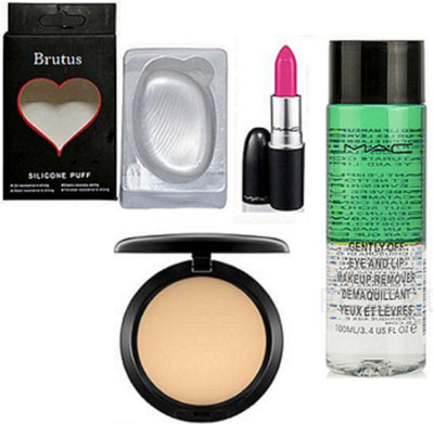 

BRUTUS Silicon Puff & Mac Compact, Matte Finish Long lasting Lipstick, makeup Remover(Set of 4)