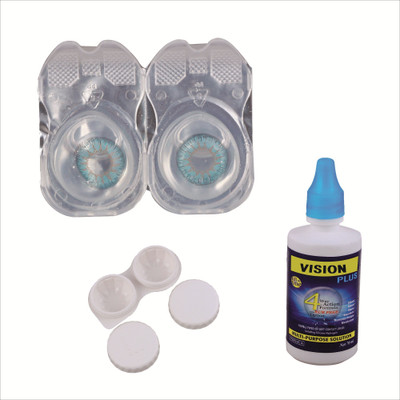 

Vision-Plus Blue Color Zero Power Monthly Contact Lens With Solution & Case Monthly(0, Colored Contact Lenses, Pack of 1)