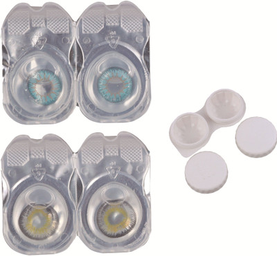 Vision-Plus 2 Pair Blue - Grey Color Zero Power Monthly Contact Lens With Case Monthly Contact Lens(0, Blue, Grey, Pack of 2)