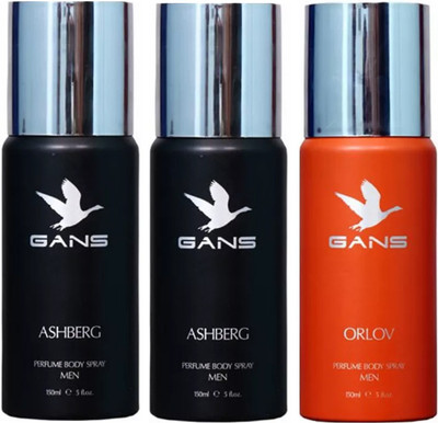 

GANS Two ASHBERG & One ORLOV Perfume Body Spray - For Men(450 ml, Pack of 3)