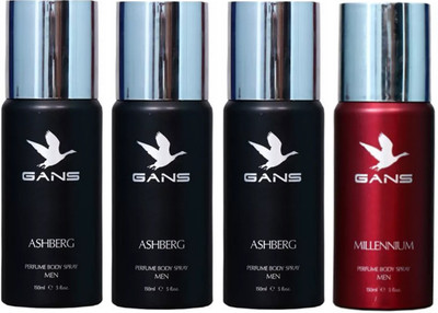 

GANS Three ASHBERG & One MILLENNIUM Perfume Body Spray - For Men(600 ml, Pack of 4)