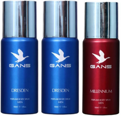 

GANS Two DRESDEN & One MILLENNIUM Perfume Body Spray - For Men(450 ml, Pack of 3)
