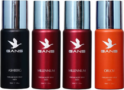 

GANS One ASHBERG & Two MILLENNIUM & One ORLOV Perfume Body Spray - For Men(600 ml, Pack of 4)