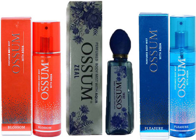 

ossum BLOSSOM PERFUMED BODY MIST 115ML + ZEAL PERFUMED BODY MIST 115ML+ PLEASURE PERFUMED BODY MIST 115ML Deodorant Spray - For Men & Women(115 ml, Pack of 3)