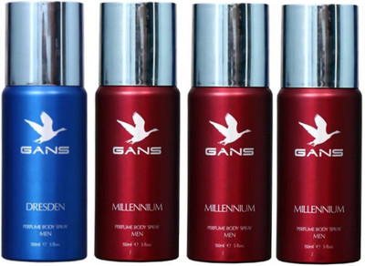 

GANS One DRESDEN & Three MILLENNIUM Perfume Body Spray - For Men(600 ml, Pack of 4)