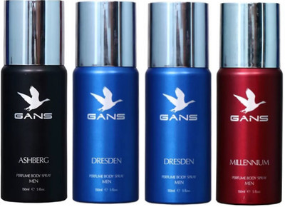 

GANS One ASHBERG & Two DRESDEN & One MILLENNIUM Perfume Body Spray - For Men(600 ml, Pack of 4)