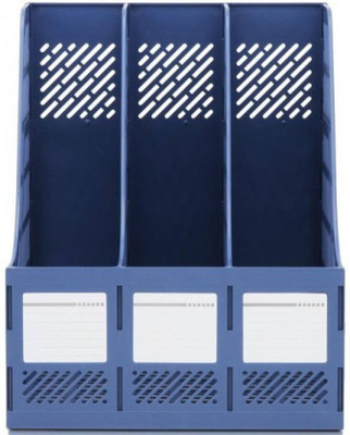 CPEX 3 Compartments PLASTIC Desktop and Book Holder, Sturdy Desktop Triplicate Magazine Literature Plastic Holders(Blue)