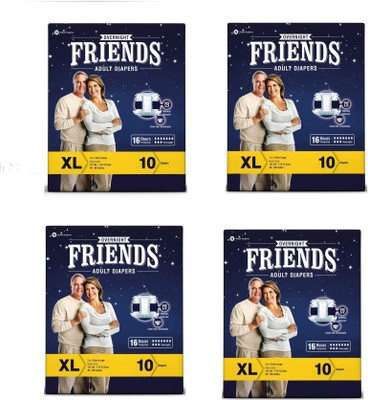 

Friends Overnight Adult Diapers 10 Pcs/Pack (X-Large), Size- 48-68 inches - Pack of 4 Adult Diapers - XL(40 Pieces)