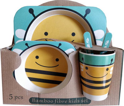 

Geniebox Kids Crockery Set having 5 Pieces Dining Set - Eco Friendly Bamboo(Green-Yellow)