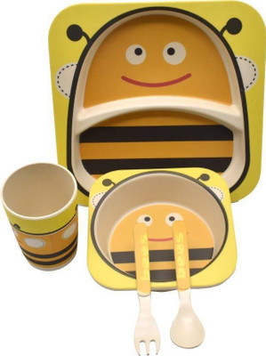 

Geniebox Kids Crockery Set having 5 Pieces Dining Set - Eco Friendly Bamboo(Yellow-Black)