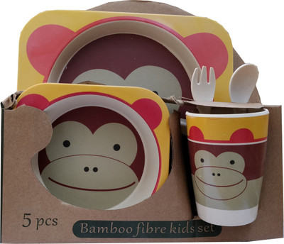 

Geniebox Kids Crockery Set having 5 Pieces Dining Set - Eco Friendly Bamboo(Yellow-Pink)