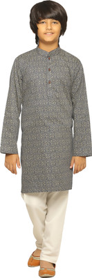 Fourfolds Boys Festive & Party Kurta and Pyjama Set(Blue Pack of 1)