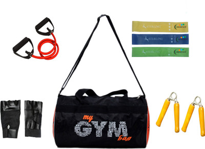 

Credence Gym bag combo kit with loop bands toining tube gym gloves and 2 wooden hand grips Gym & Fitness Kit