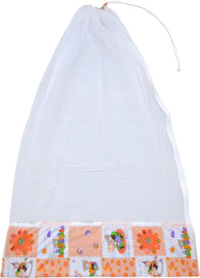 Younique Cotton Infants Mosquito Net for Baby Cradle / Mosquito Net For Baby Jhula / Baby Swing with Zip Opening (0-3 Yrs) - Orange & White Mosquito Net(Orange)
