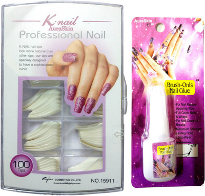 

AuraSkin artificial shining french manicure fake nails french nails white with Nail Glue(white)