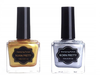 

Born Pretty Nail Art Stamping Polish Manicure Varnish Gold, Silver(Pack of 2)