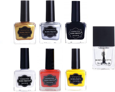 

Born Pretty Nail Art Stamping Polish Manicure Varnish No Smudge Top Coat Red, Yellow, Gold, Silver, Black, White(Pack of 7)