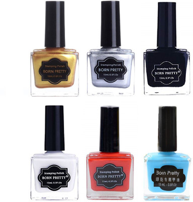 

Born Pretty Nail Art Stamping Polish Manicure Varnish Tools Red, Blue, Gold, Silver, Black, White(Pack of 6)