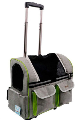 

SRI Pet Rolling Carrier with Wheel Luggage Backpack for Pet Traveling Grey-Green Backpack Pet Carrier(Suitable For Dog, Cat)