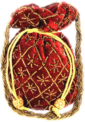 

DsGifts Women's Hand Embroidered Potli Wallet Soft Velvet Fabric Ideal for Wedding Party and Gifting Purpose Maroon Color Single Potli Bag Potli(Maroon)