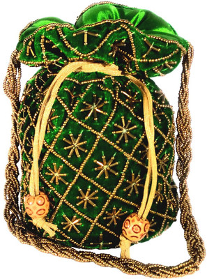 

DsGifts Women's Hand Embroidered Potli Wallet Soft Velvet Fabric Ideal for Wedding Party and Gifting Purpose Green Color Single Potli Bag Potli(Green)