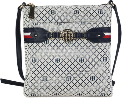 

Tommy Hilfiger Women Casual White, Blue Polyester Sling Bag, Blue;white