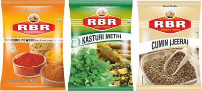 

RBR Premium Mix Spices-Turmeric Powder(Haldi),Dried Fenugreek Leaves(Kasturi Methi),Cumin Seeds(Jeera), 100g Each(3 x 100 g)