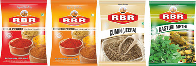

RBR Premium Mix Spices-Chilli(Mirchi),Turmeric(Haldi),Cumin(Jeera) Seeds,Dried Fenugreek Leaves(Kasturi Methi) 100g Each(4 x 100 g)