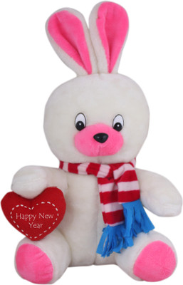 

Tickles White Muffler Rabbit With Happy New Year Wishes Christmas New Year Gift - 25 cm(White)
