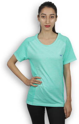 MIZUNO Self Design Women Round Neck Green T-Shirt