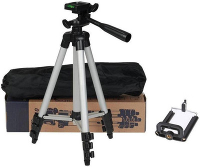 

Mobone 3110 Portable & Foldable Camera & Mobile Tripod with Mobile Clip Holder Bracket Fully Flexible Mount Cum Tripod Stand with Three-Dimensional Head & Quick Release Plate Tripod(Silver, Black, Supports Up to 1500)
