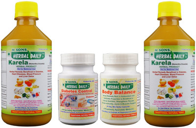 

M SONS Herbal daily Diabetes Pack 2- 400ml*2 Karela+60 Veg Capsule of Body Balance & Diabetes Control(0.9 kg)