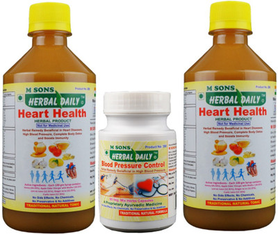

M SONS Herbal daily Blood Pressure Control Pack, 2*400ml Heart Health & 60 veg. BP Capsules(0.85 kg)