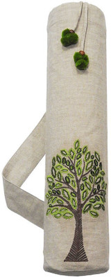 

Kanyoga 100% Cotton Embroidered Yoga Mat Bag (74cm x 25cm) - Beige & Dark Green Yoga Blocks(Beige Pack of 1), Neutral