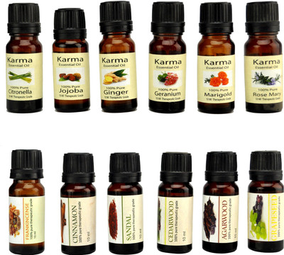 

Karmakara Cinnamon, Cedarwood, Agerwood, Grapeseed, Sandal, Frankincense,Rose Marry,Marigold,Jojoba,Ginger,Geranium,Citronella 10ml Aroma Oils(10 ml)