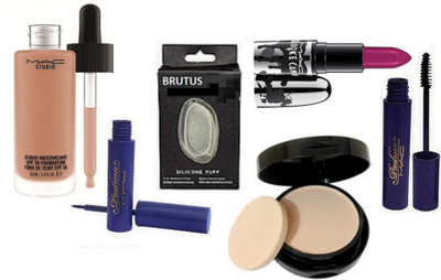 

brutus Silicon Puff,Mac Padma Eyeliner ,Mascara ,Studio Waterweight Foundation,Compact With Brooke Candy Lipstick(Set of 6)