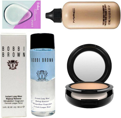 

Eska Silicon Puff With Mac Face and Body Foundation & Studio Fix Compact & Bobbi Brown Makeup Remover(Set of 4)