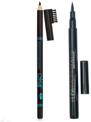 

MN WATERPROOF EYE BROW PENCIL WITH WATERPROOF & LONG STAY EYE LINER PACK(Set of 2)