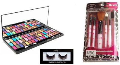 

jollity Eyelash And Fifty One Color Eye Shadow And 5 Piece High Quality Make Up Brush(Set of 3)
