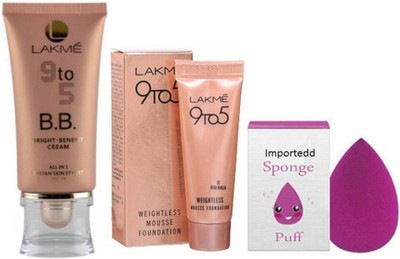 

importedd Sponge puff,9to5 BB Bright Benefit Cream, Weightless Mousse Foundation(Set of 3)