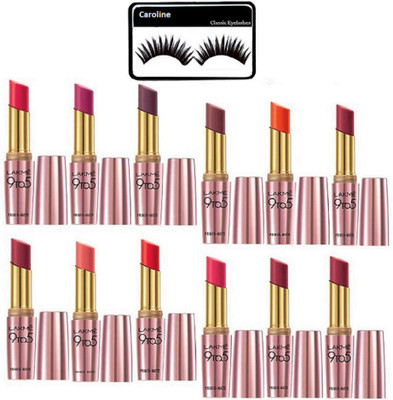 

caroline eyelashes with lakme primer matte finish lipstick (set of 12)(Set of 13)