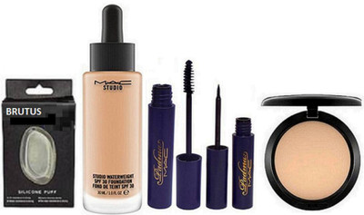 

Brutus Silicon Puff,Mac Padma Eyeliner, Mascara,Studio Waterweight Foundation,Studio Fix Compact(Set of 5)