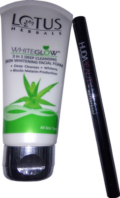 

Lotus Herbal White glow 3 in 1 Deep Cleaning Skin Whitening & Liquid Water Proof Eyeliner Hudabeauty (Pack Of 2)(Set of 2)