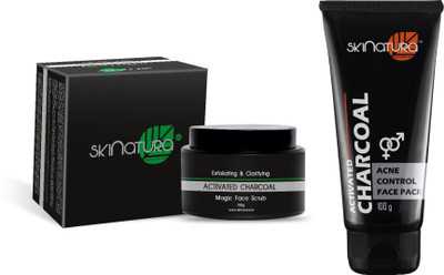 

Skinatura Activated Charcoal Magic Face Scrub, Activated Charcoal Acne Control Face Pack(Set of 2)