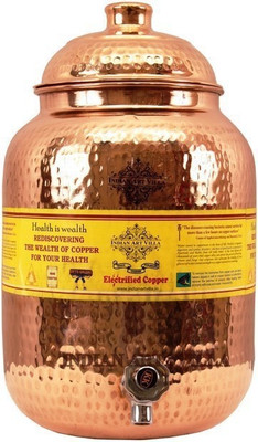 

IndianArtVilla Copper Hammered Water Pot Tank Dispenser - 8000 ml Copper Grocery Container(Brown)